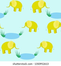 Seamless pattern with cute yellow elephants. Creative childish cute  texture. Great for wrapping, fabric, kids clothes. Vector Illustration