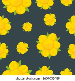 Seamless Pattern cute yellow flowers with dark background vector illustration in flat design