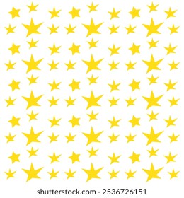 Seamless pattern with cute yellow hand drawn sky with stars on white background. Funny festive wrapping paper. Vector illustration.