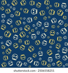Seamless pattern of cute yellow and white ghosts on a dark blue background.