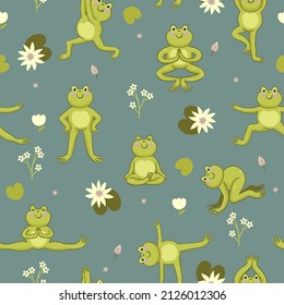 Seamless pattern and cute yoga frogs  Vector graphics 
