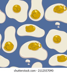 Seamless pattern with cute yolk cats. Vector graphics.