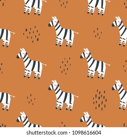 Seamless pattern with cute zebra.