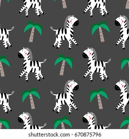 Seamless pattern with cute zebra