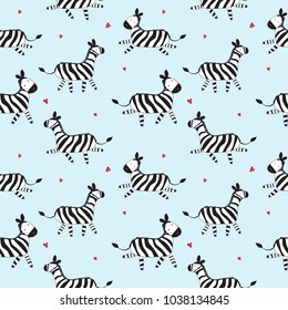 Seamless pattern with cute zebra cartoon background vector illustration