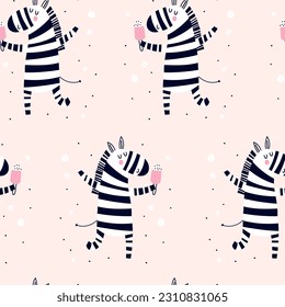 Seamless pattern with cute zebra. Vector illustrations