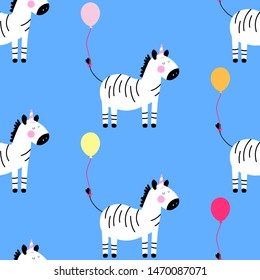 Seamless pattern with cute zebras. Colorful background with animal.