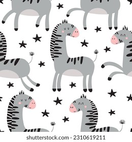Seamless pattern with cute zebras. Vector illustration for your design