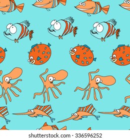 Seamless pattern with Cute/baby Sea Creatures/ fish