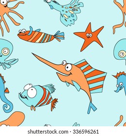 Seamless pattern with Cute/baby Sea Creatures/ fish