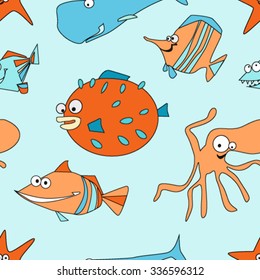 Seamless pattern with Cute/baby Sea Creatures/ fish