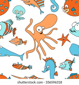 Seamless pattern with Cute/baby Sea Creatures/ fish