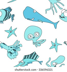 Seamless pattern with Cute/baby Sea Creatures/ fish