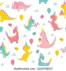 seamless pattern  with cutes dinosaur, baby shower greeting card. For Print  kids bedding, fabric, wallpaper, wrapping paper, textile, t-shirt print