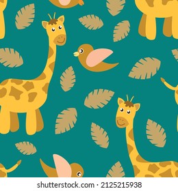 seamless pattern with cutes giraffe animals flat style illustrations