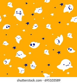 Seamless Pattern of cutes Halloween ghosts - orange