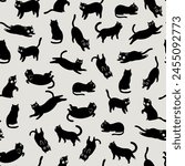 Seamless pattern with cutest black cats