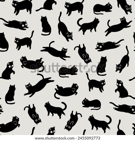 Seamless pattern with cutest black cats