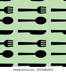 Seamless pattern of cutlery, fork, spoon, knife. Vector seamless background, used for menus, web pages, design, wallpapers. Stock illustration