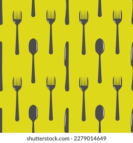 seamless pattern cutlery,knife,spoon in stripes isolated on bright yellow background,restaurant decoration,fabric motif,product packaging,texture,wallpaper
