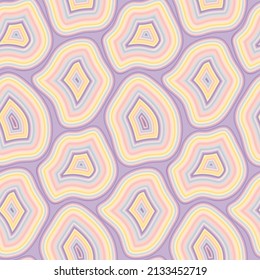Seamless pattern with cuts of agate stones. Abstract background with geometric shapes having a striped, layered structure. Modern print, surface in sweet pastel colours. Vector illustration.