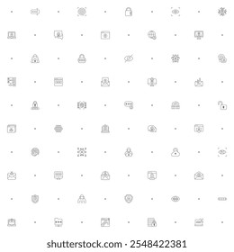 Seamless pattern cyber security icon on white background. Included the icons as bug, protection, virus, hacking, bug, antivirus, cyber lock, network, spam, spy And Other Elements