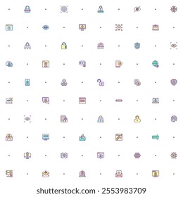 Seamless pattern cyber security icon on white background. Included the icons as bug, protection, virus, hacking, bug, antivirus, cyber lock, network, spam, spy And Other Elements