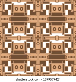 Seamless pattern with cyberpunk design. Monochrome beige and brown palette. Vector illustration