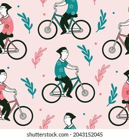 Seamless pattern of cycling man for print