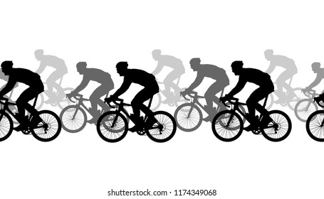 Seamless pattern. Cyclists silhouettes, competition.