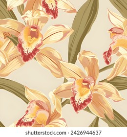 Seamless pattern of Cymbidium Orchids Minimalist abstract floral pattern Ideal for textile design