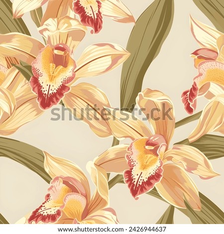 Seamless pattern of Cymbidium Orchids Minimalist abstract floral pattern Ideal for textile design