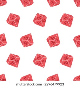 Seamless pattern with D100 dices. Polyhedral dices for rpg tabletop games. Red objects isolated on white background. Vector illustration for print, tee, packaging