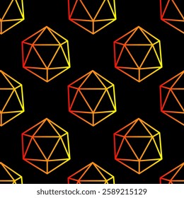 Seamless pattern with  D20 Dice for Board games. RPG dice for table game. Black background. Vector illustration.