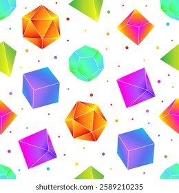 Seamless Pattern of D4, D6, D8, D10, D12, and D20 Dice for Board Games. DnD Dices. White background. Vector illustration.