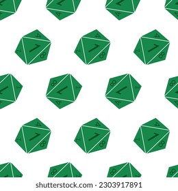 Seamless pattern with D8 dices. Polyhedral dices for rpg tabletop games. Green objects isolated on white background. Vector illustration for print, tee, packaging