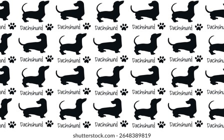 Seamless pattern Dachshund Dog, paw silhouette. 