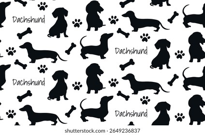 Padrão sem emenda Dachshund Cão, pata, silhueta de osso. 