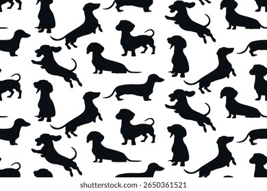 Silhueta de cão sem costura padrão Dachshund. 