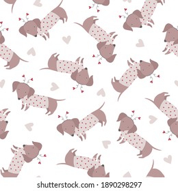 Seamless pattern with dachshund for Valentines day.