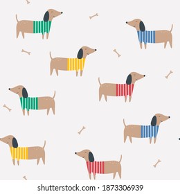 Seamless pattern with dachshunds. Cartoon vector background with dogs. For the design of textiles, fabric, wallpaper, wrapping paper.