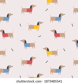 Seamless pattern with dachshunds. Cartoon vector background with dos. For the design of textiles, fabric, wallpaper, wrapping paper.