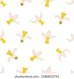 Seamless pattern with daffodil flower buds. Floral vector flat background in naive style