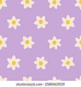 Seamless pattern with daffodil flower buds. Floral vector flat background in naive style