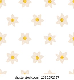 Seamless pattern with daffodil flower buds. Floral vector flat background in naive style