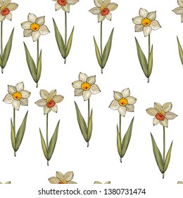 Seamless pattern with daffodils.