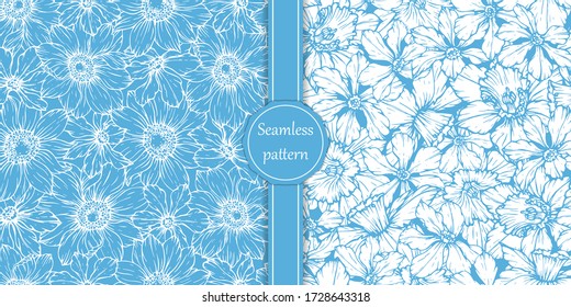 Seamless pattern with daffodils and anemones. Hand-drawn realistic spring flowers. Design for textile, fabric, wallpaper, packaging.
