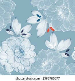 Seamless pattern with dahlia flowers. Abstract background for wallpaper, wrapping paper, packaging.