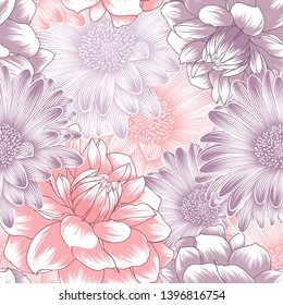 Seamless pattern with dahlia flowers. Abstract background for wallpaper, wrapping paper, packaging.