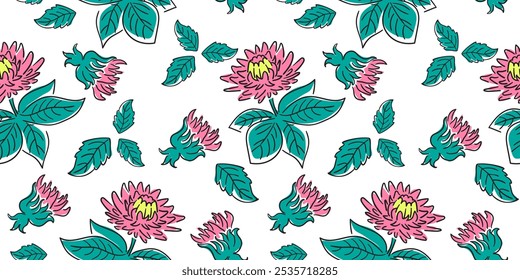 Patrón sin fisuras con flores de dalia en estilo doodle en Vector Elemento para decoración Diseño de póster Impresión de Fondo de pantalla Envoltura de fondo Textil